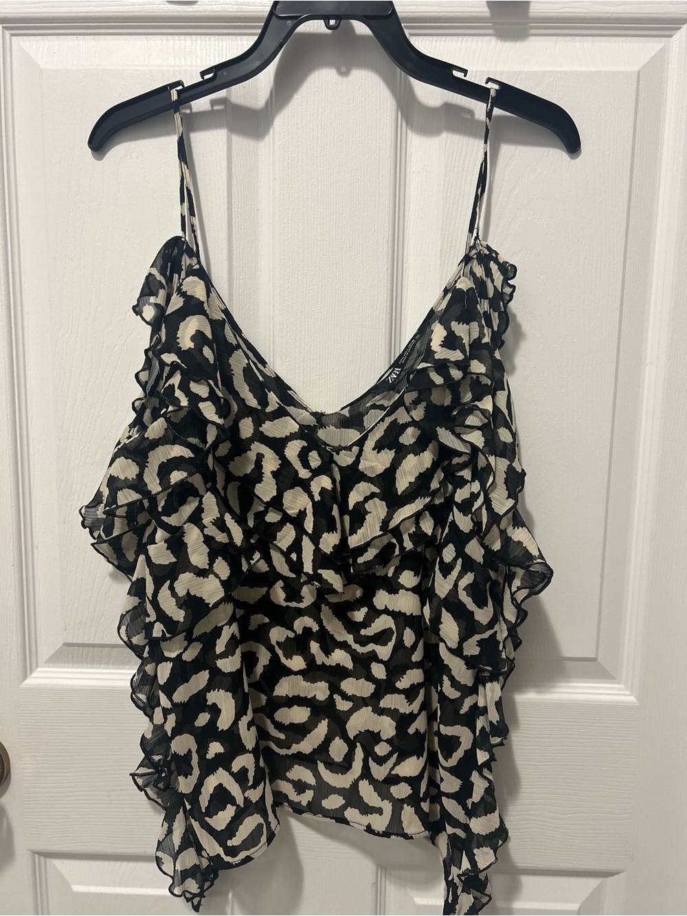 ZARA RUFFLED ANIMAL PRINT TOP - Picture 2 of 6